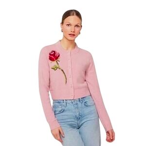 House of Harlow Pink Wool Blend Ginnie Rose Cropped Cardigan Pearl Buttons 1X
